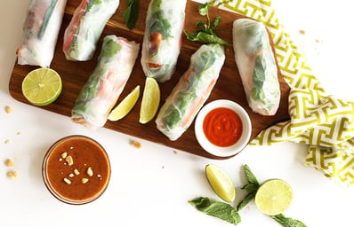 30 minute Vietnamese Vegan Spring Rolls with Crispy Almond Tofu and Almond Butter Dipping Sauce vegan