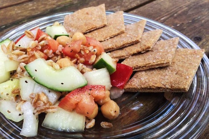 Chunky Farro and Vegetable Salad With Pizza Dough Chips