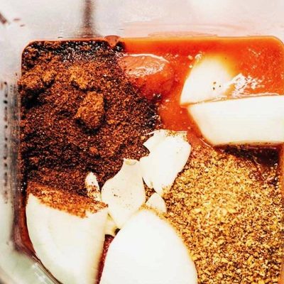 Blender Enchilada Sauce in a jar.