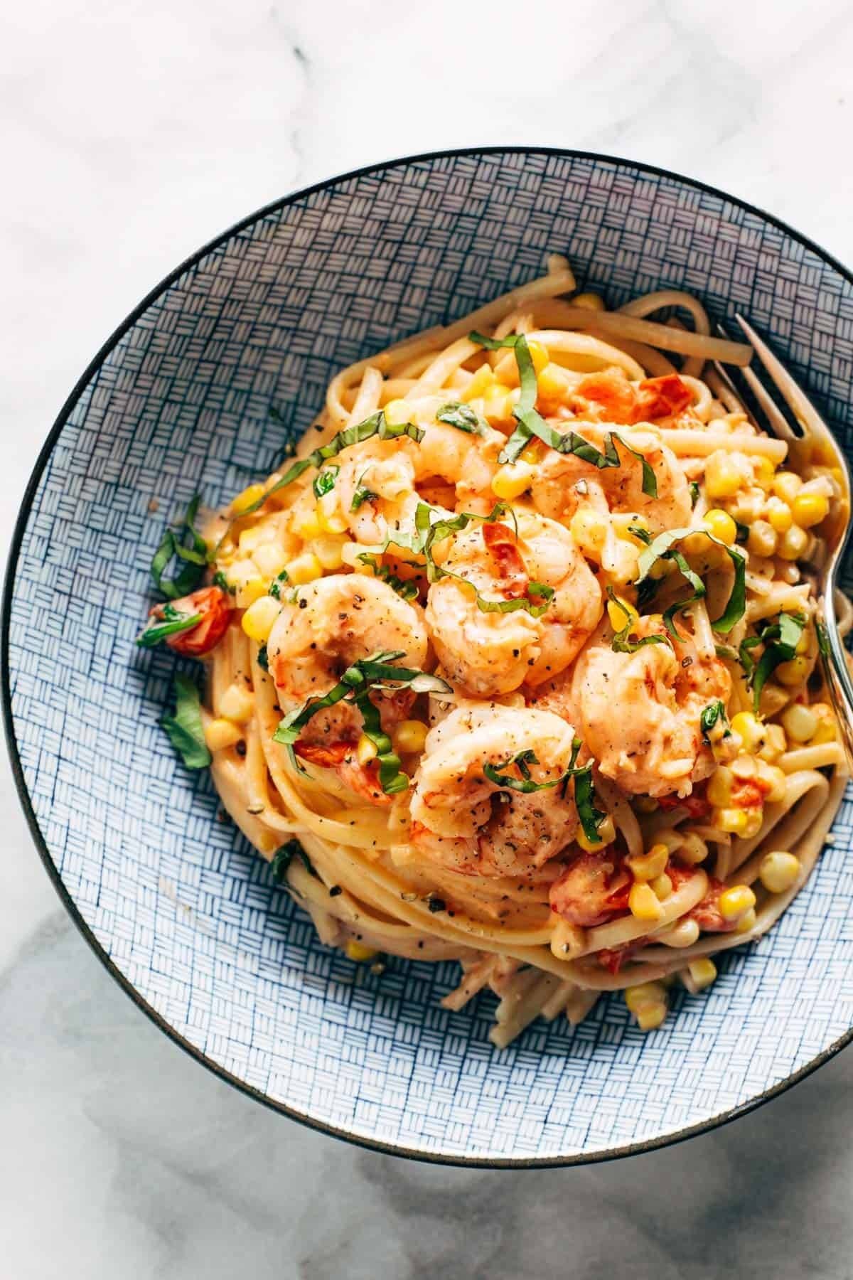 Creamy shrimp pasta.