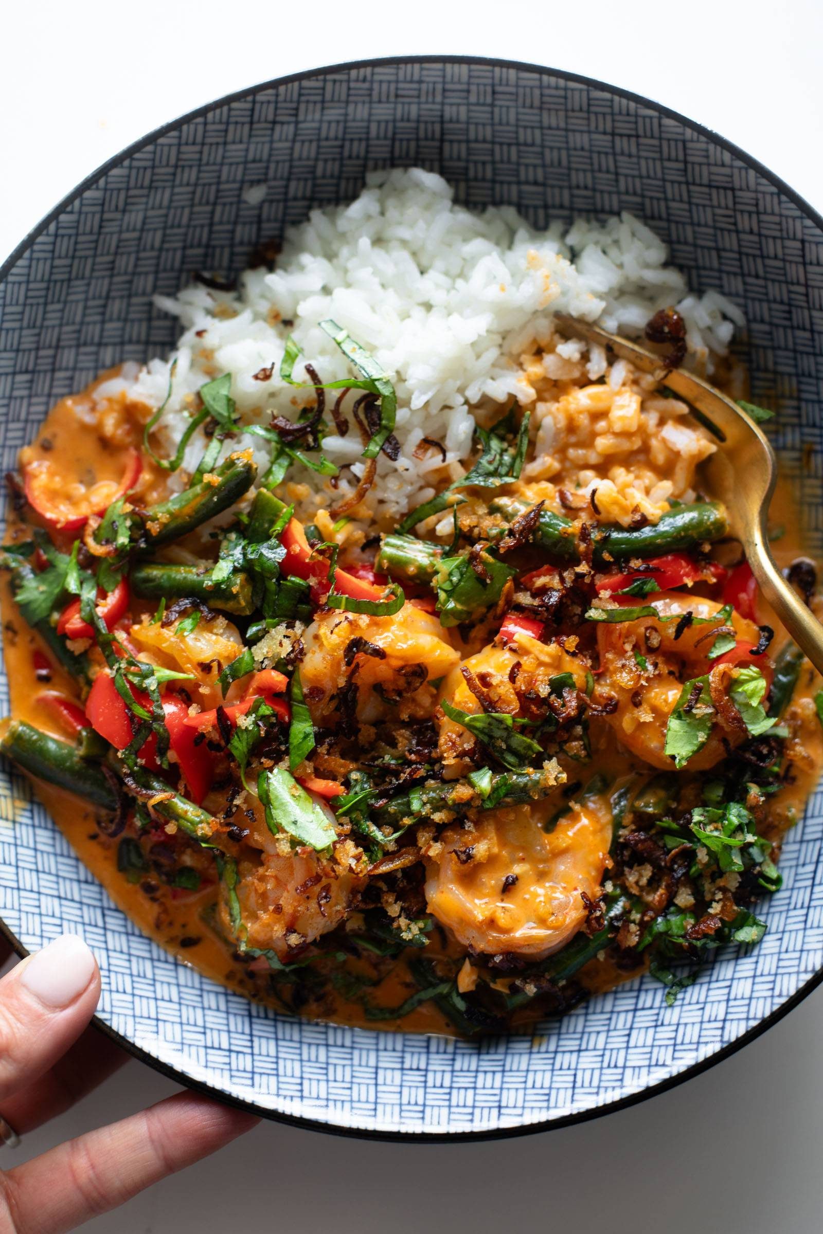 Shrimp curry with rice.